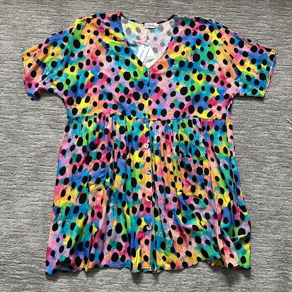 Proud Poppy Disco Dress Womens 14 Kasey Rainbow Colorful Pockets Cheetah Print - Picture 1 of 14